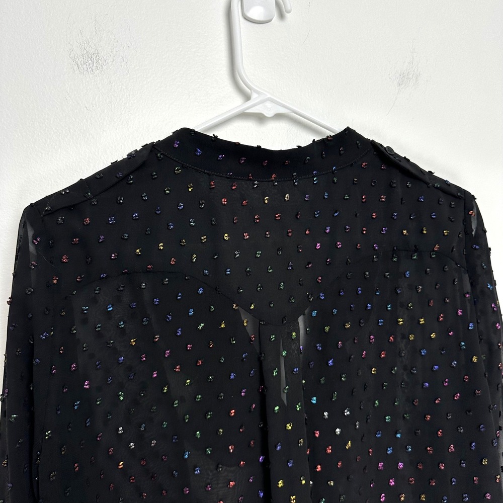 Zadig & Voltaire Twin Mousseline Swiss Dot Ruffle Blouse Black WJCP3514F Small - Picture 8 of 12